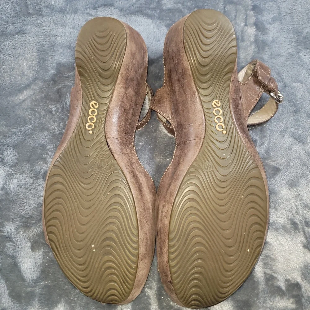 Ecco‎ Womens Brown Leather Wedge Sandals Slingback Buckle Ankle Strap Size 9